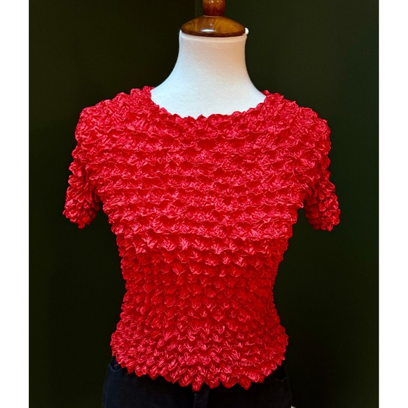 Vintage Red Popcorn Short Sleeve Top - Picture 1 of 8